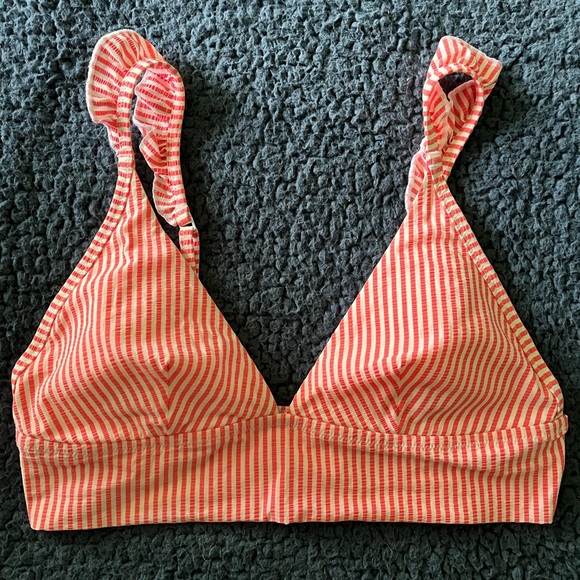 AERIE bikini top striped long line seersucker coral size M - Picture 3 of 6